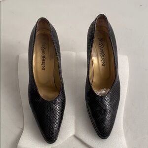 Yves Saint Laurent black snakeskin platform pumps
